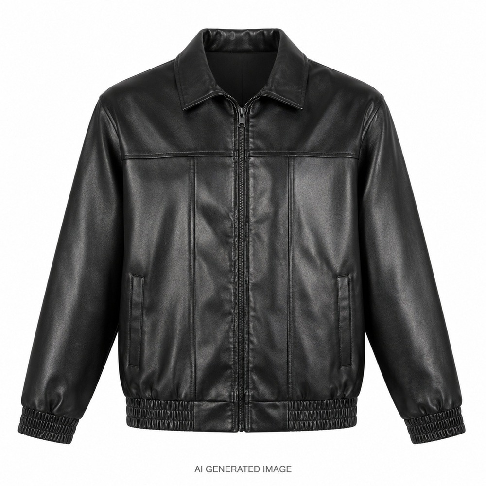 Sampeel Jacket Mens L Black Faux Leather Bomber Zip Up Casual